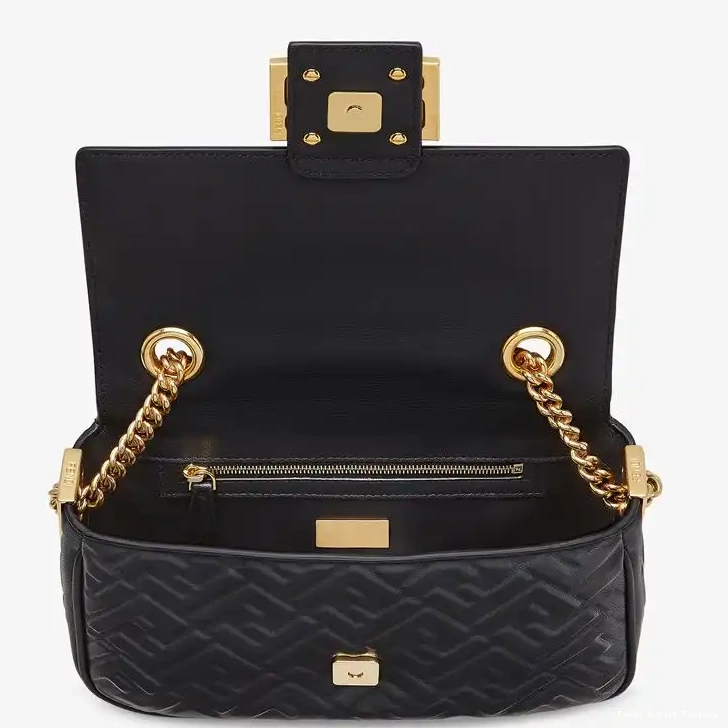 Affordable HOT Baguette Leather Nappa Chain Bag Black Motif Midi In Fendi FF 0408